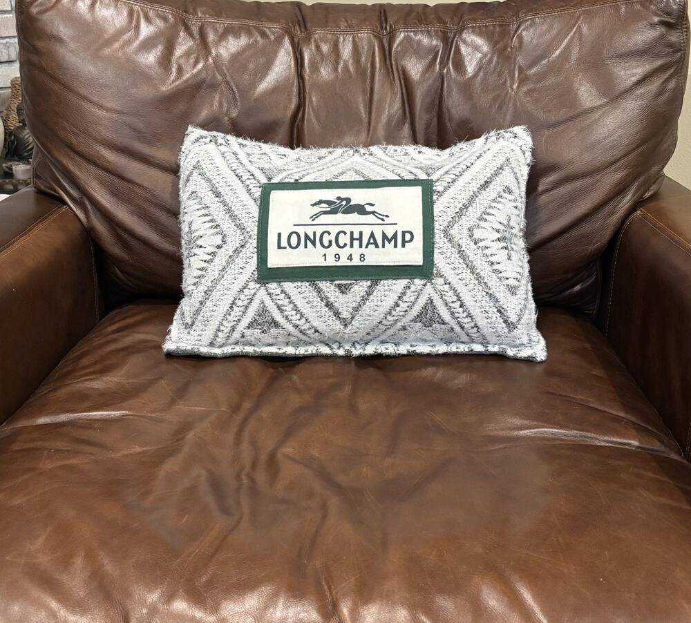 Longchamp 1948 Gray White Diamond Pattern Lumbar Wool Blend Pillow 14x19 Lodge